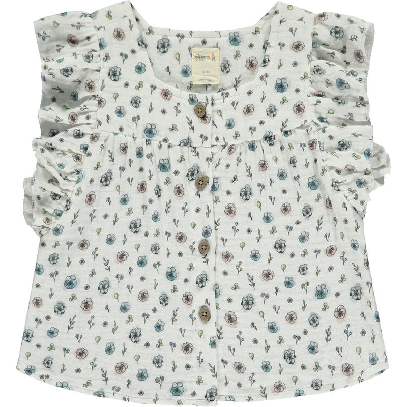 Blue Floral Flutter Blouse