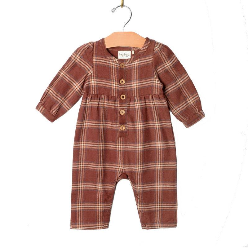 Rust Plaid Henley Romper