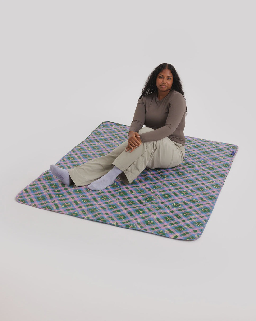 Green Star Plaid Picnic Blanket