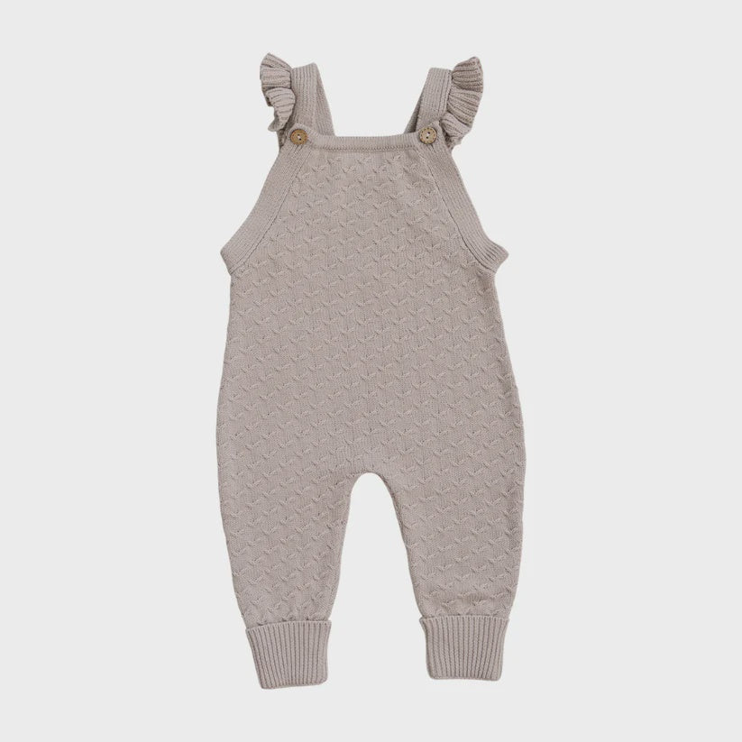 Taupe Ruffle Knit Overalls