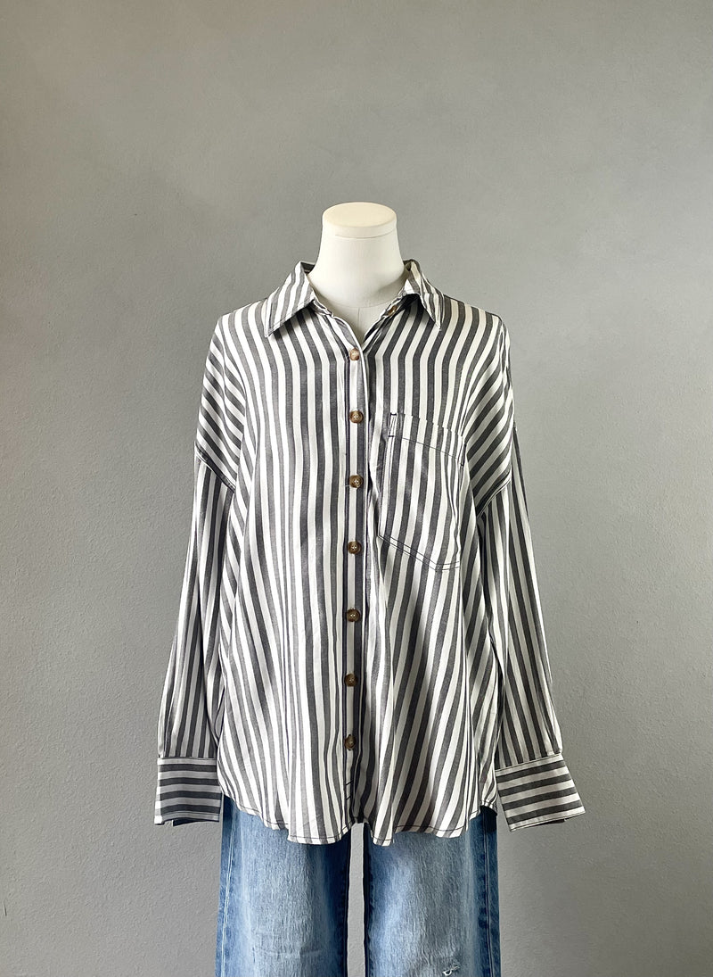 Black Striped Button Up