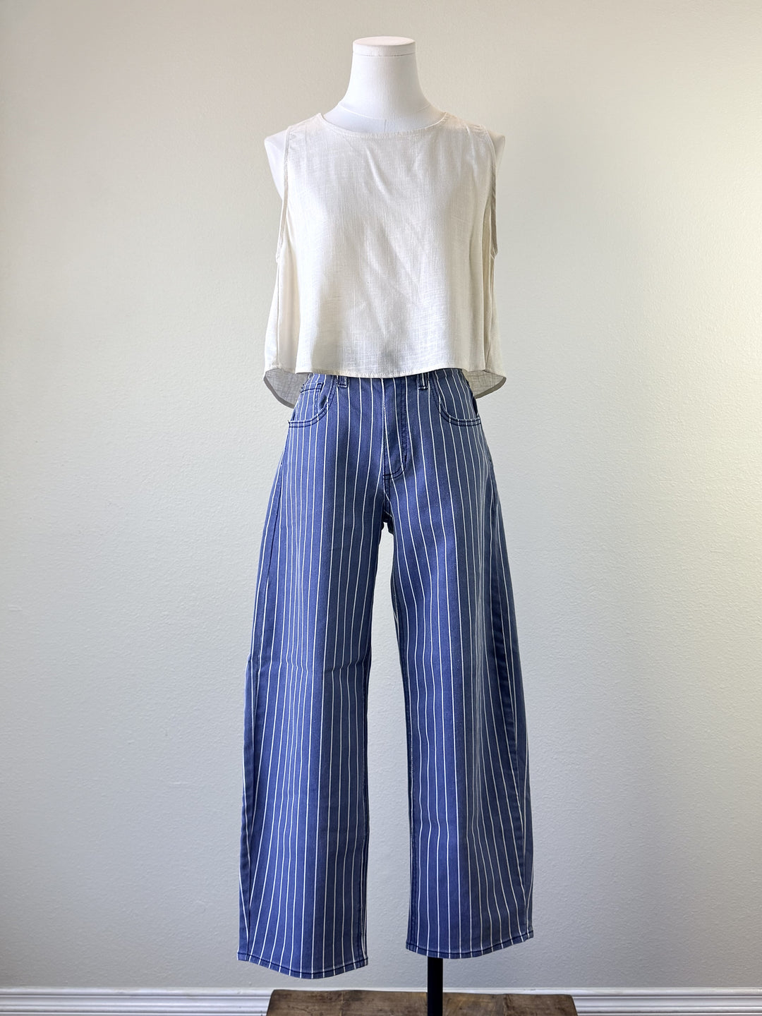 Navy Stripe Barrel Jean
