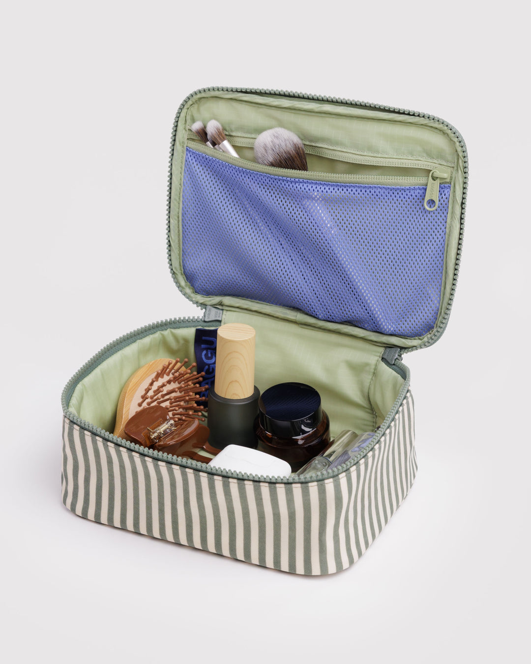 Sage Stripe Small Cosmetic Case