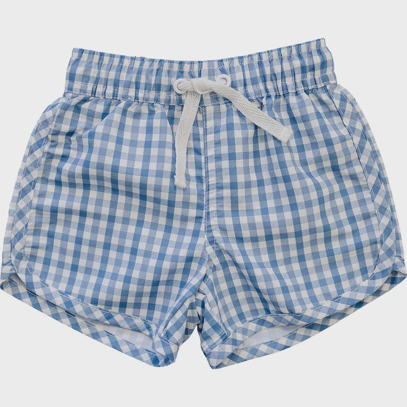 Blue Gingham Swim Shorts