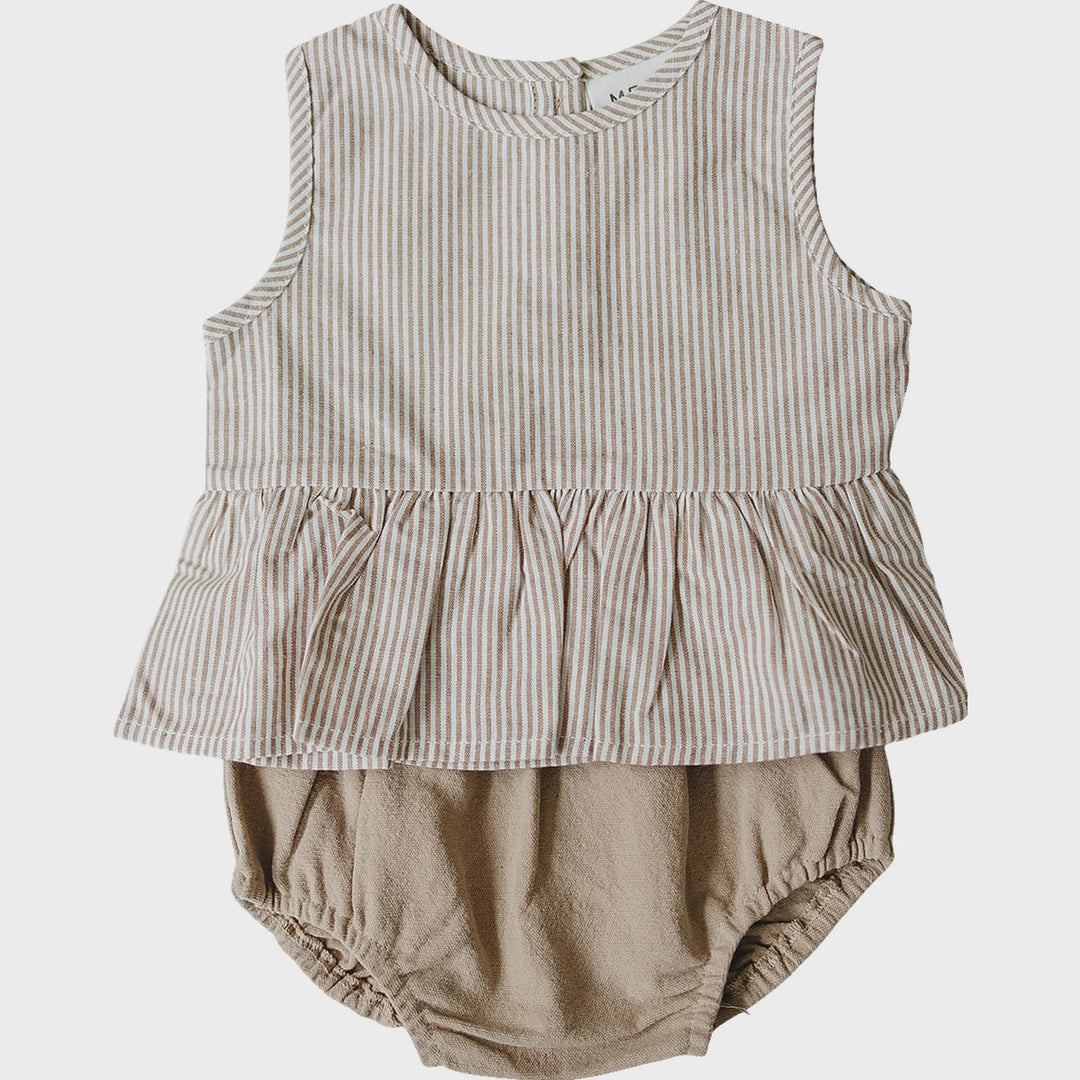 Tan Stripes Peplum Set