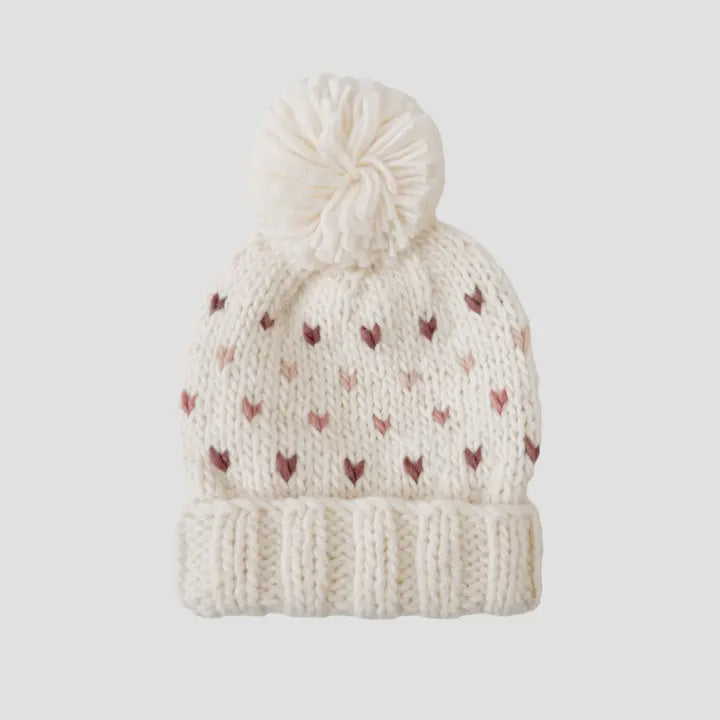Mauve Hearts Knit Hat