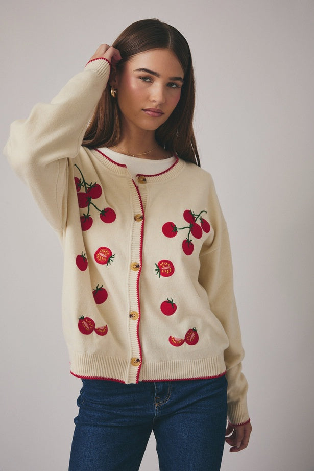 Embroidered Tomato Cardigan