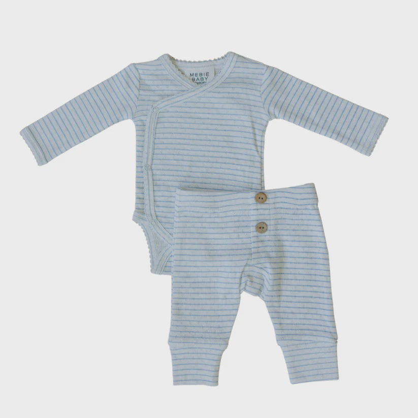 Blue Stripe Pointelle Layette Set