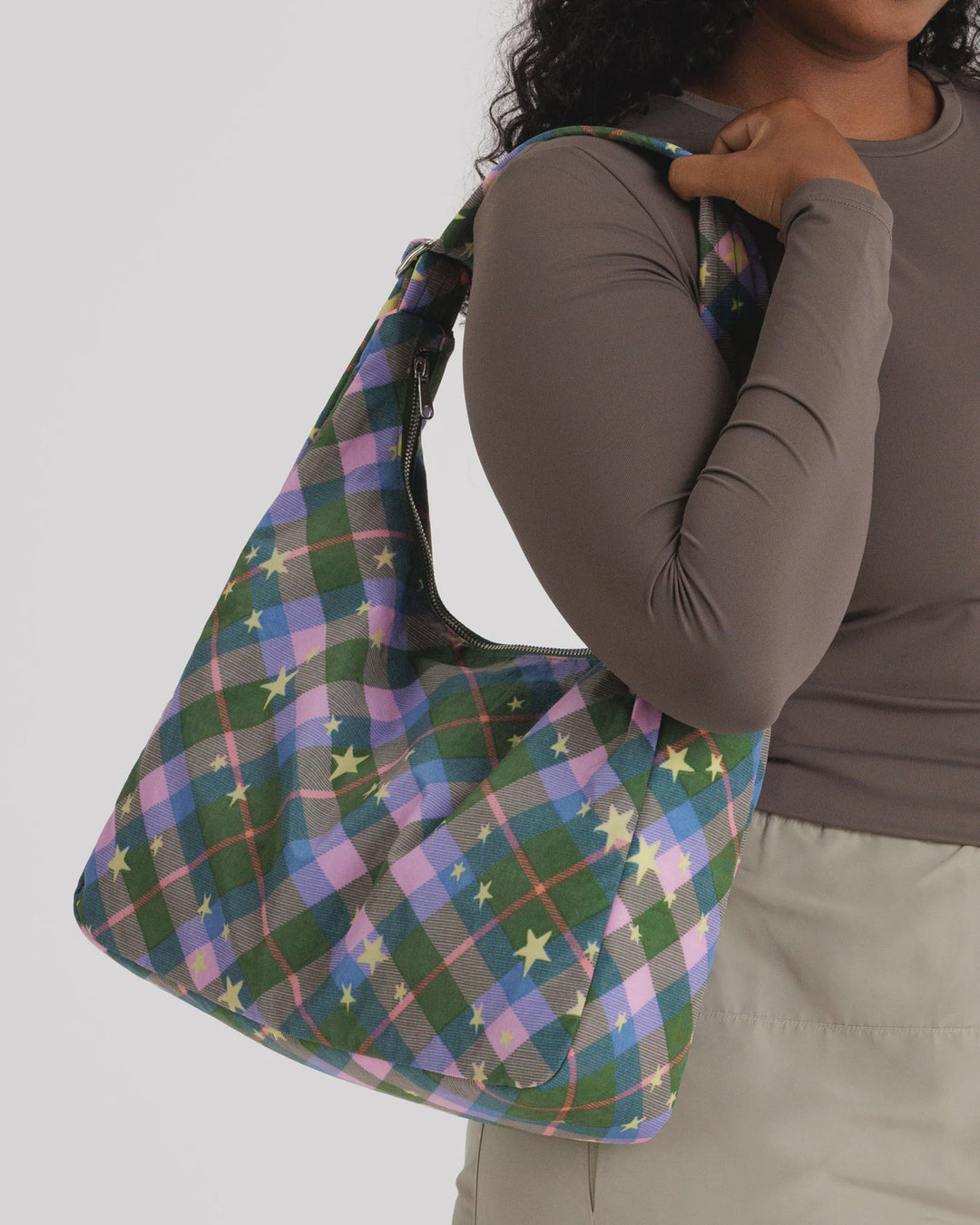 Green Star Plaid Shoulder Bag