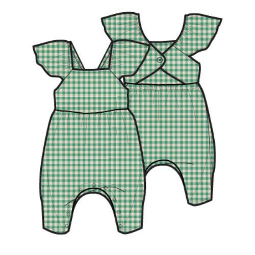 Green Gingham Flutter Romper