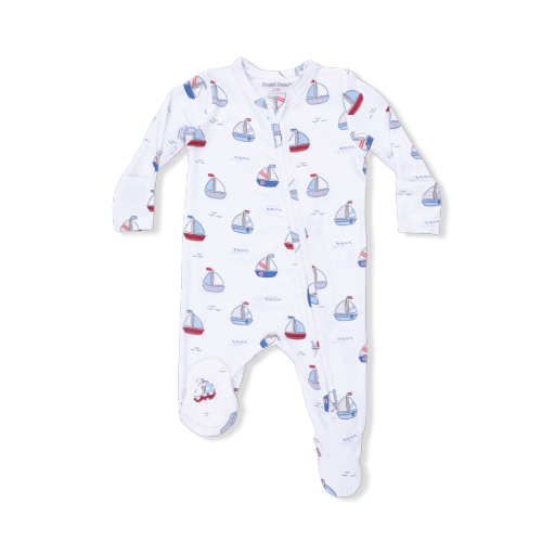 Sailboats Blue Zip Footie