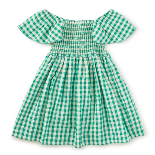 Green Gingham Flutter Dress