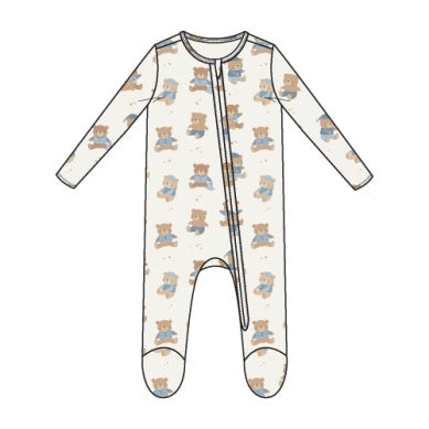 Teddy Bears Blue 2 Way Zipper Footie