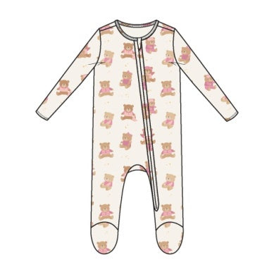 Teddy Bears Pink 2 Way Zipper Footie